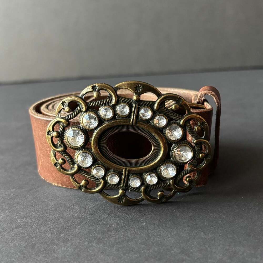 VTG Nine West Y2K Genuine Leather Rhinestone Western Belt - Size L